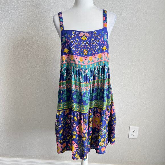 Natural Life Patricia Boho Mini Sun Dress Women's L Relaxed Floral Colorful - Picture 2 of 8